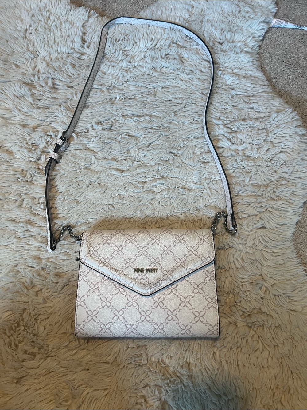 Nine West Cream Monogram Crossbody Bag with Gold Logo